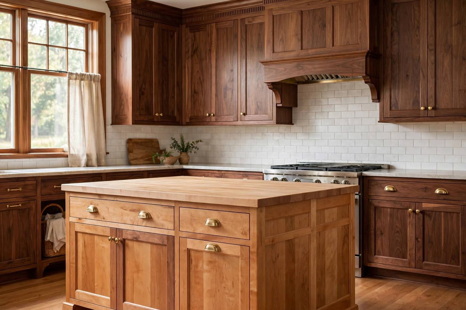 Custom walnut kitchen with shaker cabinets
